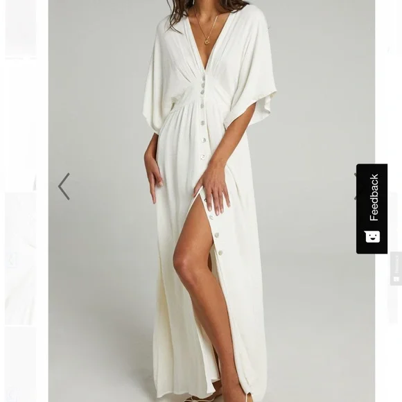 REVOLVE | Dresses | Flowy White Aline Boho Button Down Front Slit Maxi Long  Dress Small | Poshmark